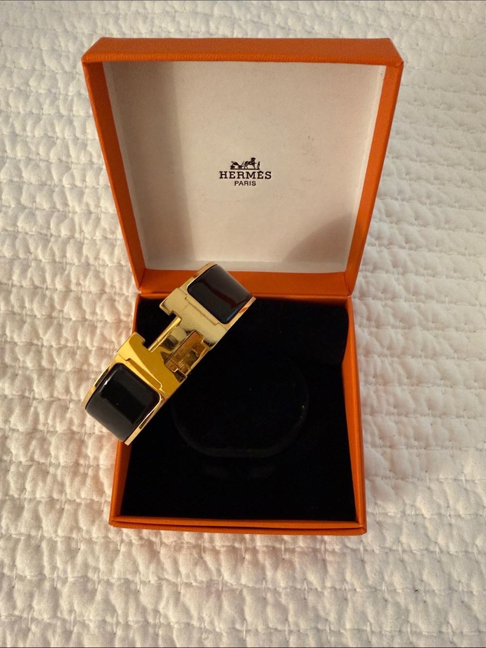 Hermes Black and Gold Clic Clac H Bracelet - wide GM